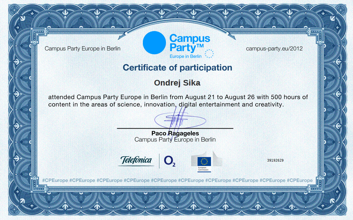Atendee certificate